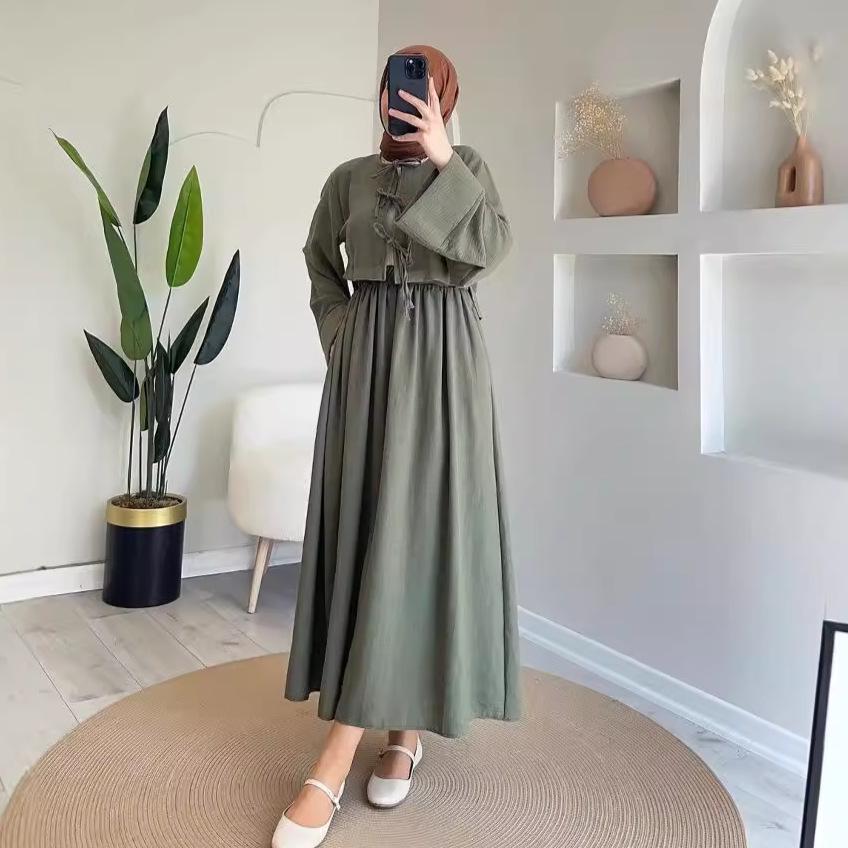 

Женский комплект из топа и юбки в китайском стиле однотонного цвета на осень 2024 года Double Extra Large зелёный