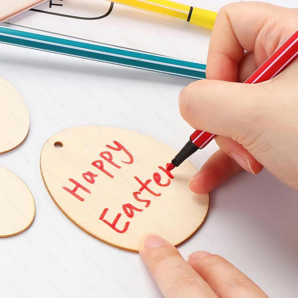 Hand-Painted Easter Egg Wood Slice Tag for DIY Crafting