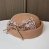 French 100% Wool Beret For Women Winter Fashion Lace Bow Fedora Church Hat Wedding Ladies Felt Caps Pillbox Hat Chapeau