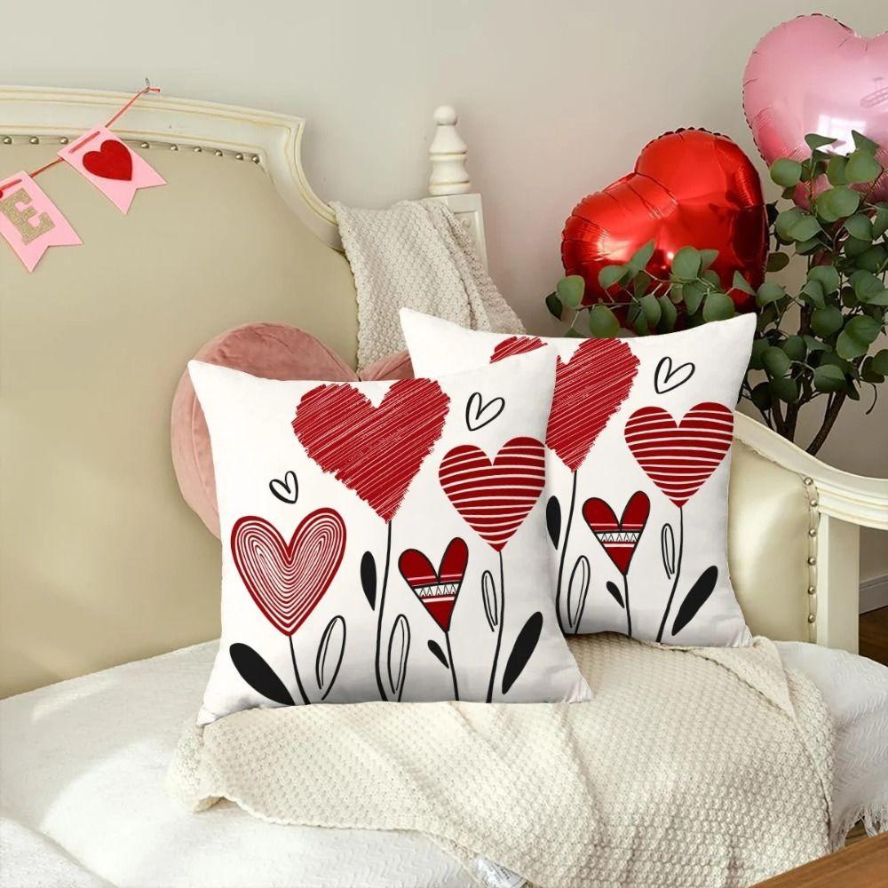 Fashion Red Heart Valentine's Day Pillowcase Polyester Soft Wedding Pillow Cover Simple Cushion Covers For Sofa Decoration