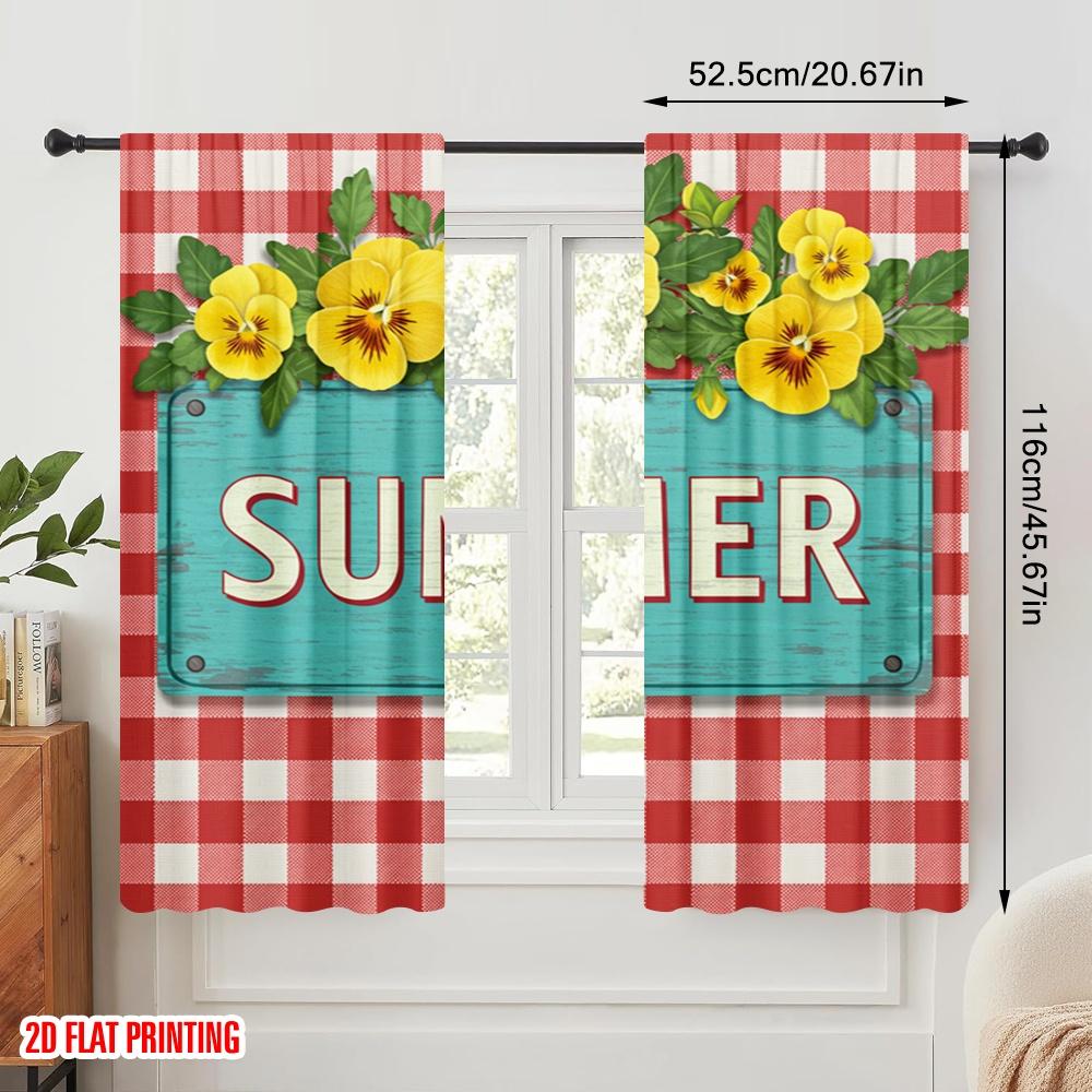 2pcs 2D flat printing Window Drapes Yellow Flowers Summer Sign Polyester Without Electricity Party Decorations Use for General