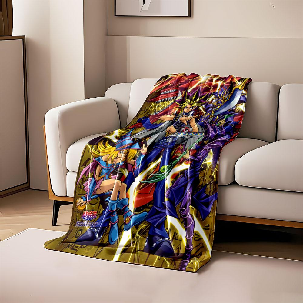

A central character with spiky hair surrounded by magical and fierce allies. for all seasons blanket lunch break throw gift 80cm x 120cm