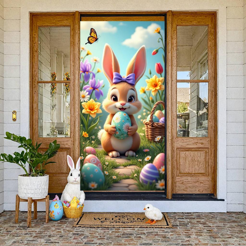 Bunny Celebration Display Pink Polka Dots Rabbit Background Easter Display Cartoon Easter Decor Banner For Holiday Gift Holiday