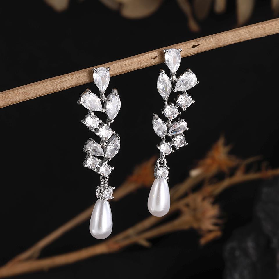 ZAKOL Classic Gorgeous Sliver Color Shiny Zirconia Drop Earrings Luxury Festival Zircon Gifts for Women Mom Friends