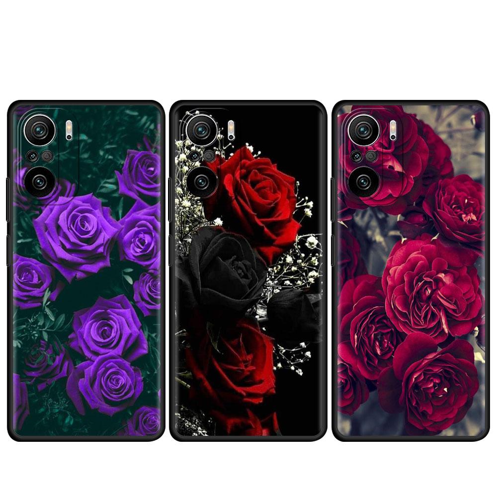Pouzdro pro Xiaomi Redmi Note 11 9S 10 9 8 7 9A 9C 9i K40 8T 10C 9T K50 silikonové pouzdro jasně červené květy růže