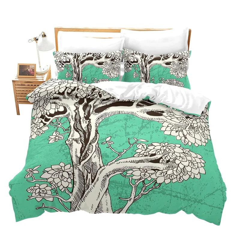 Comforter Tree Branches Botanical Leaves Print Bedding Set Polyester Nature Tree Comforter Queen Full For Kids Adults