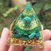 Natural Malachite Seven Chakras Orgone Pyramid ornament, green pyramid decoration, a perfect gift for home decoration