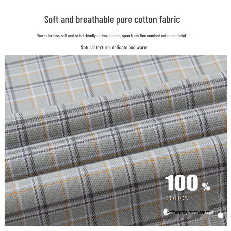 Luomeng Men's Plaid 100% Cotton Long-Sleeve Shirt