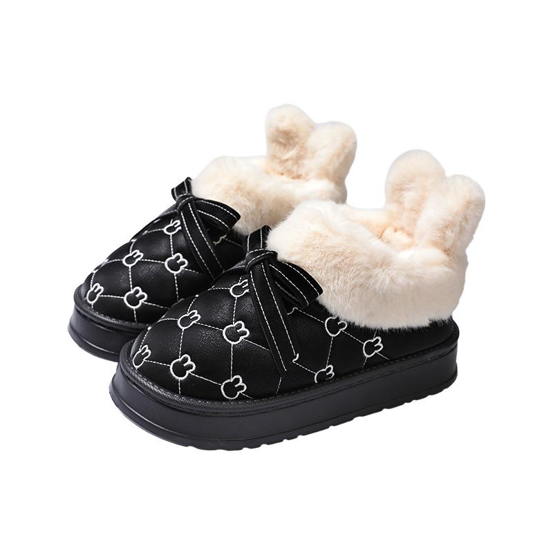 Cute rabbit ear cotton slippers autumn and winter new plush thickened waterproof Internet celebrity plush bag and cotton shoes can be worn outside