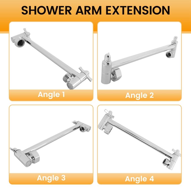 A96I-Shower Arm Extension, Arm Extender,Adjustable Height Shower Head Arm,Brass Shower Head Extension Arm,High Polished Chrome F