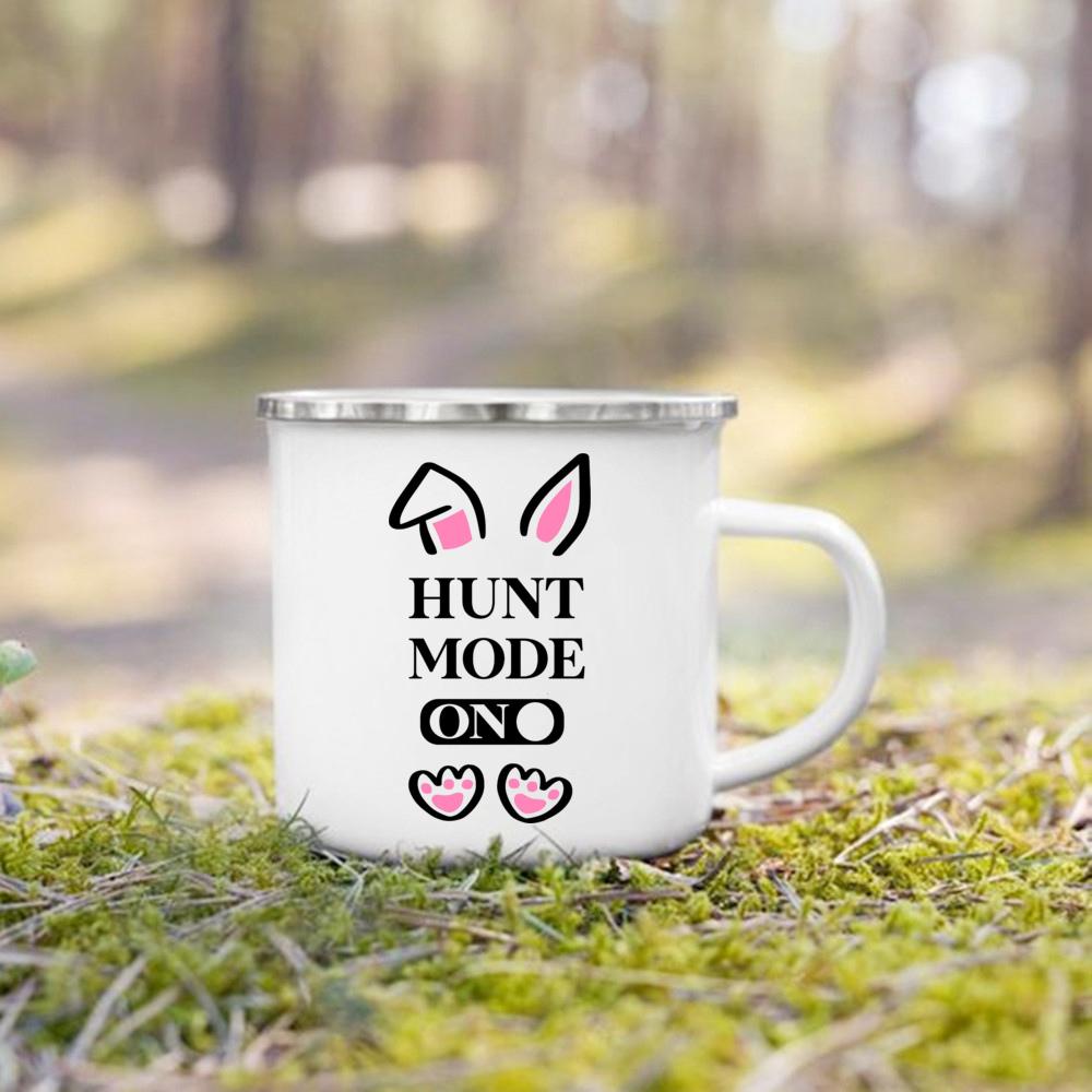 Cute Bunny Egg Print Cups Happy Easter Enamel Mugs Fall Easter Party Wine Juice Mug Dessert Cocoa Milk Handle Cup Gift for Child