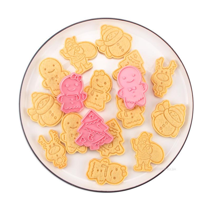 6pcs/Set Christmas 3D Biscuit Mold Cartoon DIY Bakery Mold Christmas Cookie Cutter Gingerbread Man Stamp Mold Baking Decoration
