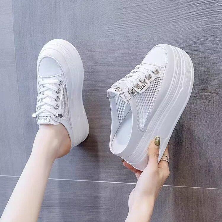Inner Height Increase Heel Half Slippers Women's Shoes Muffin Cool Slippers New Mesh Thick-soled Bag Head Holder In the Autumn of 2025
