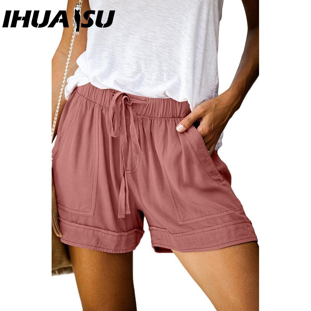 IHUASU Women's Casual Loose Elastic Waist Plus Size Shorts with Pockets Trousers