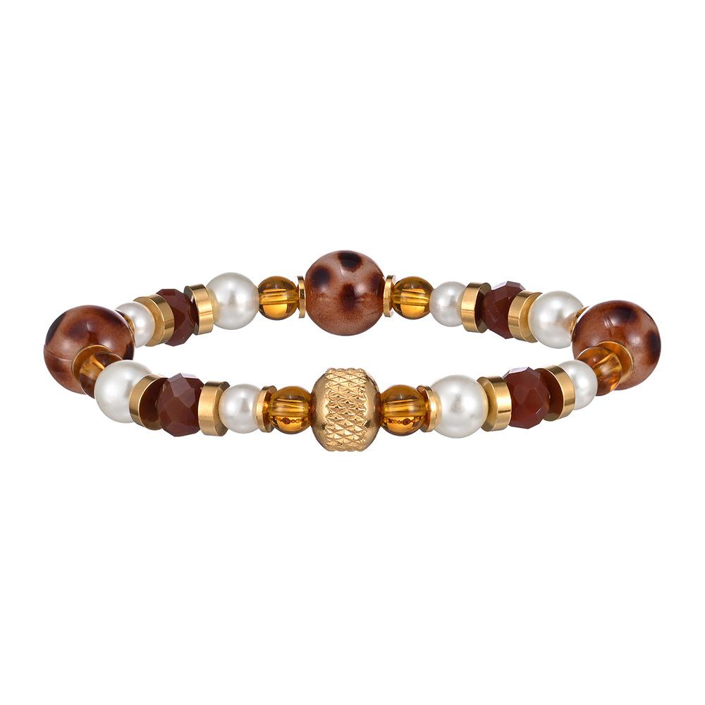 Hot Sale Amber Leopard Print Bead Stretch Bracelet Stainless Steel Waterproof Non-Fading Bracelet