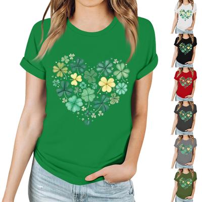 Women's Casual Saint Patrick Print T-Shirt Round Neck Pullover Short Sleeve Top