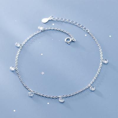 Simple 925 Sterling Silver ZIrcon Beads Anklets for Women Summer Foot Jewelry
