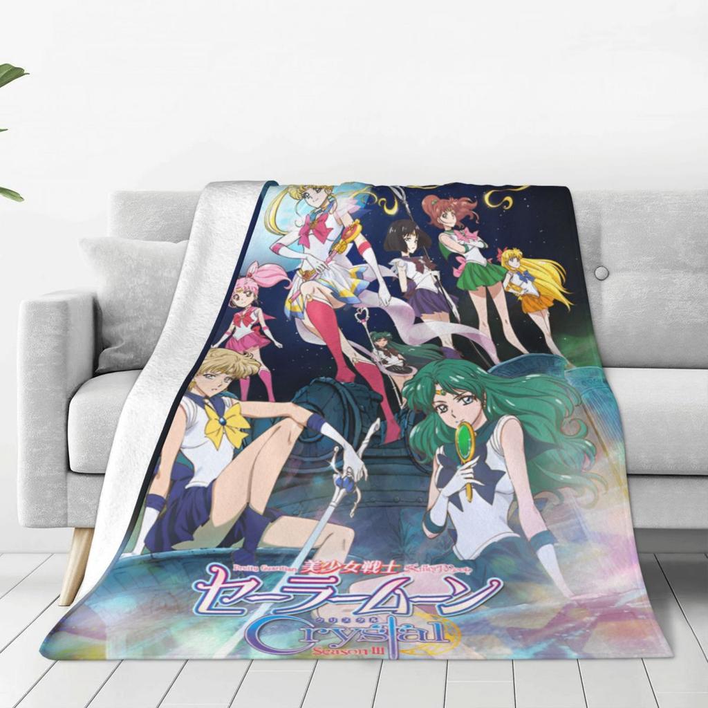 S-Sailor M-Moon Anime Kawaii Flannel Blanket Soft Warm Throw Blanket for Home Decor Airplane Travel Novelty Bedspread Sofa Bed