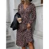 Women's Autumn Leopard Print V-neck Long-sleeved Dress
