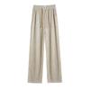Pleated High Waist Fleece-Lined Wide Leg Pants for Women - Autumn Winter Slimming Plus Size Casual Wear