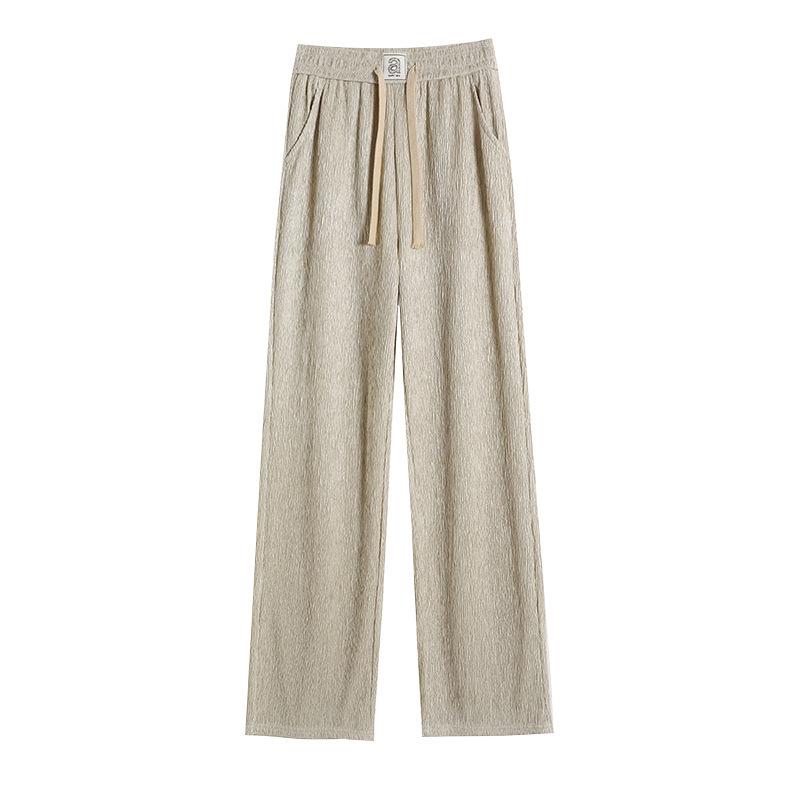 Pleated High Waist Fleece-Lined Wide Leg Pants for Women - Autumn Winter Slimming Plus Size Casual Wear