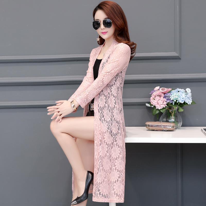 Women Lace Cardigan Mid-length Summer Mesh Shawl Loose Over-the-knee Sun Protection Clothing Women Jacket Shirt Outerwear