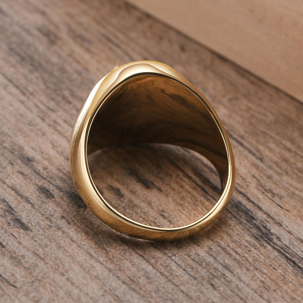 Signet Ring In Stainless Steel with Gold Plating for Men Jewelry, Fashion Round Rings Gift To Teens