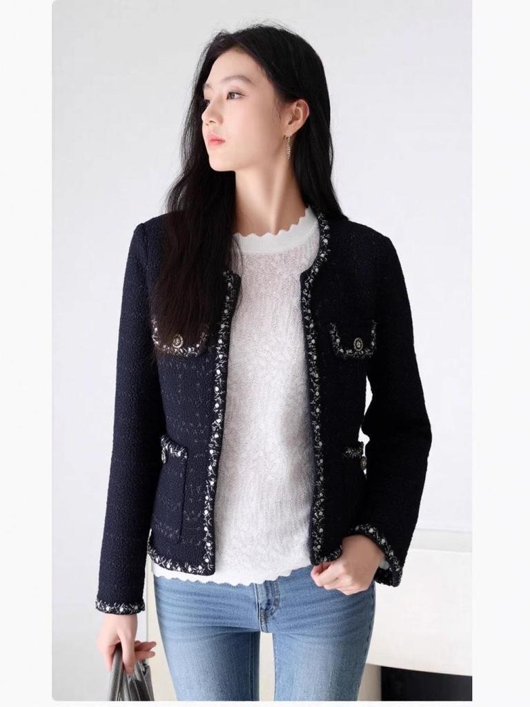 Marken-Boutique Herbst/Winter 2025 Lurex-Wolle Tweed Kurzmantel