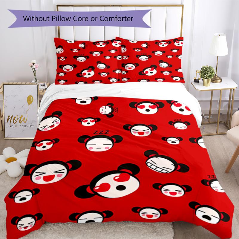 3pcs Pucca1 pattern bedding set duvet cover set includes duvet cover &pillowcases, perfect all season bedroom decoration & gift