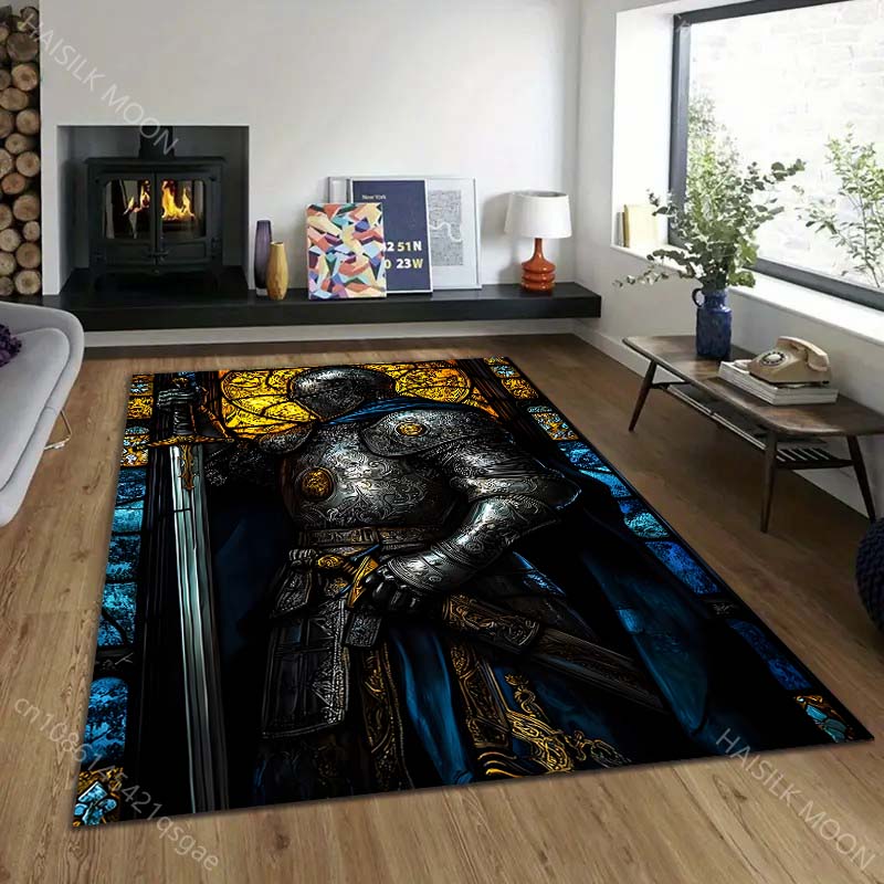 1PC Knight In Armor Portrait Print Carpet Rug for Living Room Bedroom Sofa Doormat Home Decor Non-slip Floor Mat