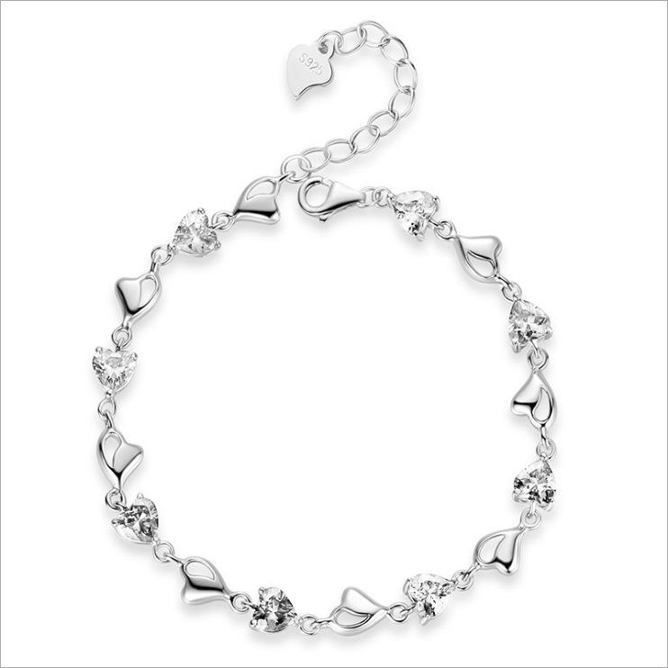 

Браслет из серебра 925 пробы в форме сердца, модный браслет с сердечком, счастливый женский браслет, ювелирные изделия для рук
