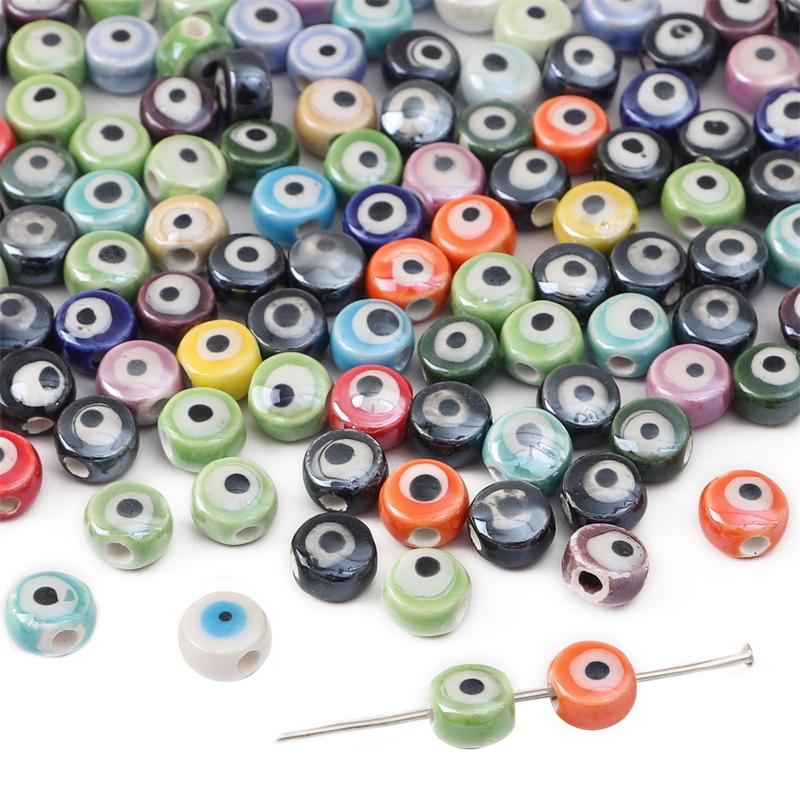 10 Piezas Hechas a Mano Cerámica Porcelana Cuentas Ojo Turco Amuleto Espaciador Cuentas Sueltas para Hacer Joyas DIY Pendiente Pulsera Llavero Accesorios