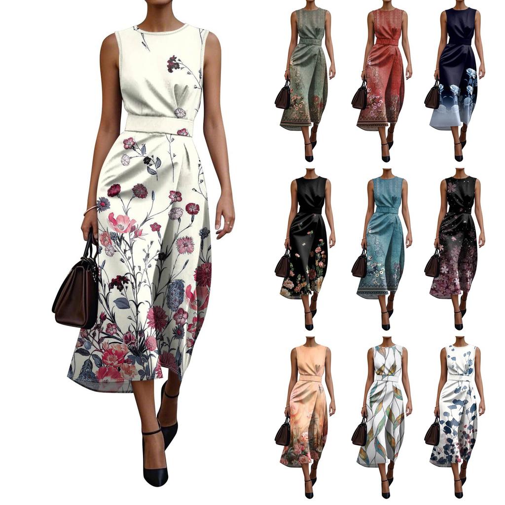 Abito Boho Senza Maniche Da Donna Casual Vestibilità Ampia Abito Estivo Stampato