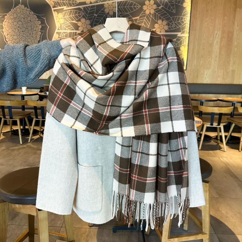 

New version of high-value thick-line plaid scarf, winter outdoor cold-proof neck protection, warm, thickened soft contrasting scarf 65-180CM