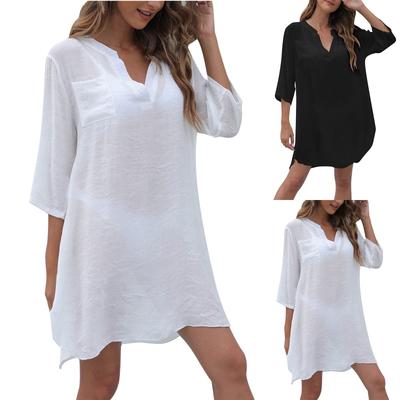 Damen Strandkleider mit tiefem V-Ausschnitt, sexy Strandkleider