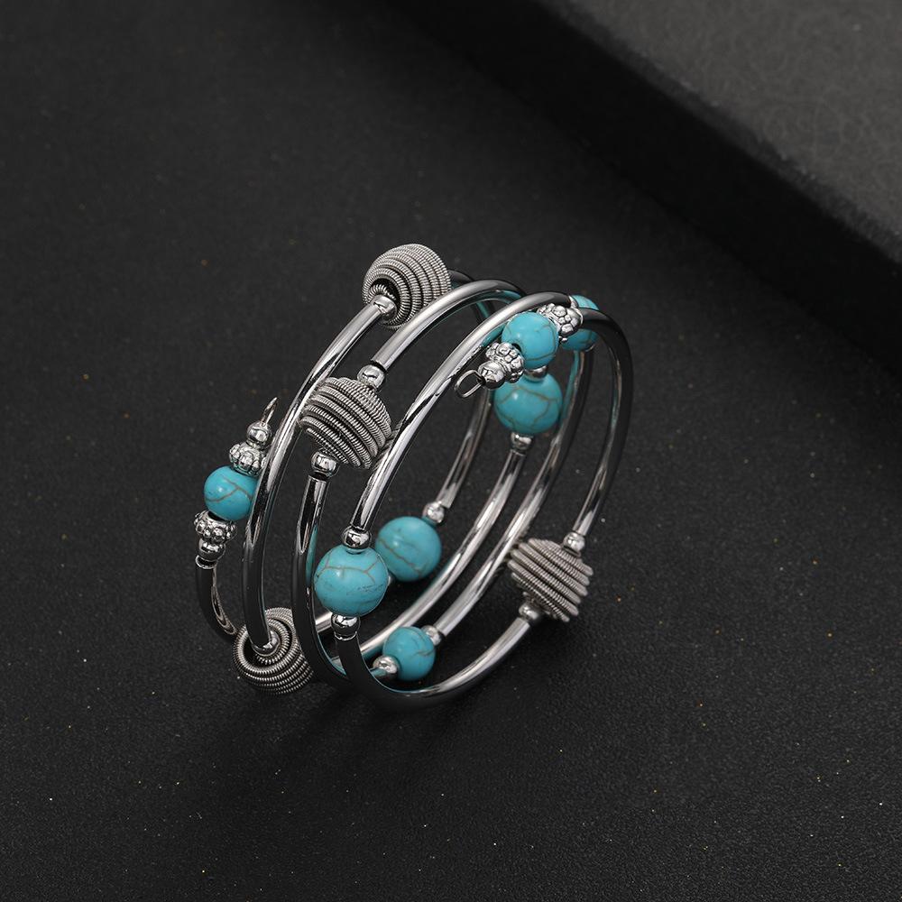 Natural Turquoise Winding Bracelet, Volcanic Stone Blue Stone Multi-Layer Women'S Natural Stone Bracelet.