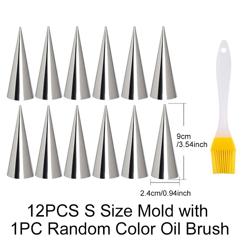 

12PCS Cone Shaped Horn Pastry Mold with Random Oil Brush Stainless Steel Home Baking Molds Handmade Desserts Kitchen Gadgets ZYF