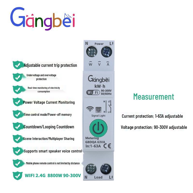 Smart 63A 1P WiFi Circuit Breaker with Wireless Remote Control for Smart Home
