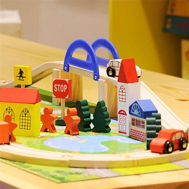 Small Train Track Car Wooden Toy Play House Children Educational Toy Building Block Toy 