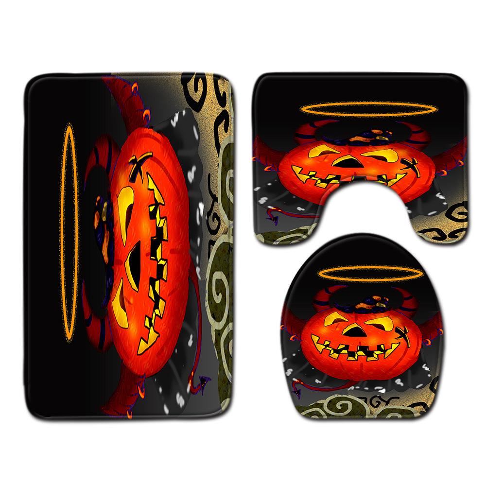 Halloween Shower Curtain Floor Mat Combination Four-Piece Set Bathroom Toilet Carpet Shower Room Foot Mat