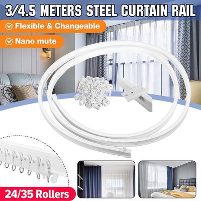 Plastic+Steel Mini Curtain Track Rail Top Side Clamping Flexible Ceiling Mounted Straight Slide Windows Balcony Curtain Accessories 4.5m