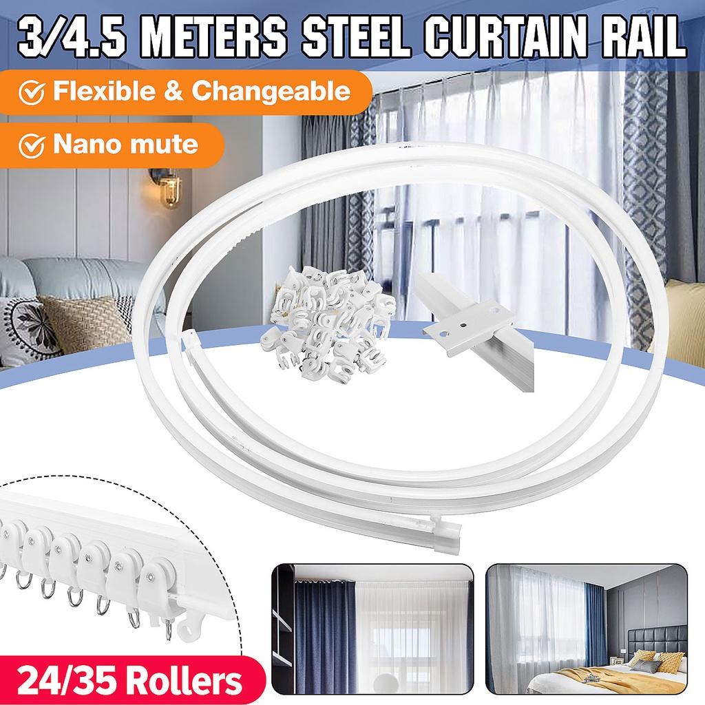 4.5m Curtain Track Rail Top Side Clamping Flexible Ceiling Mounted Straight Slide Windows Balcony Curtain Accessories