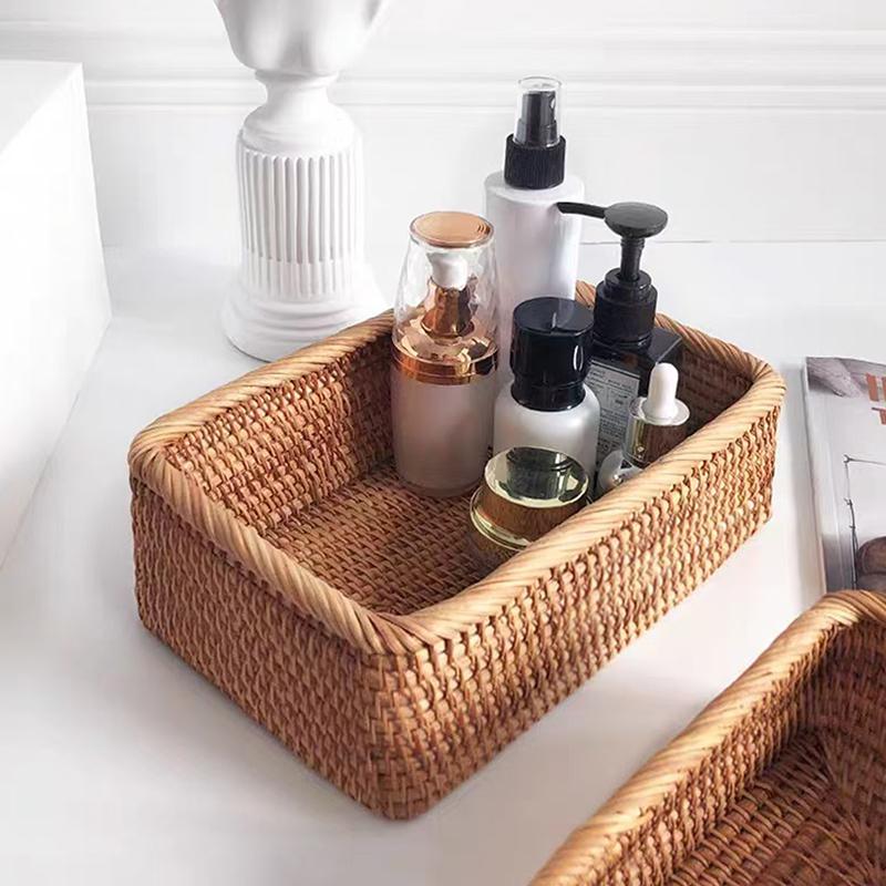 3 Sizes Rectangular Rattan Storage Woven Nesting Baskets Handmade Wicker Baskets For Decor Fruit Tray And Snack Storage Box&