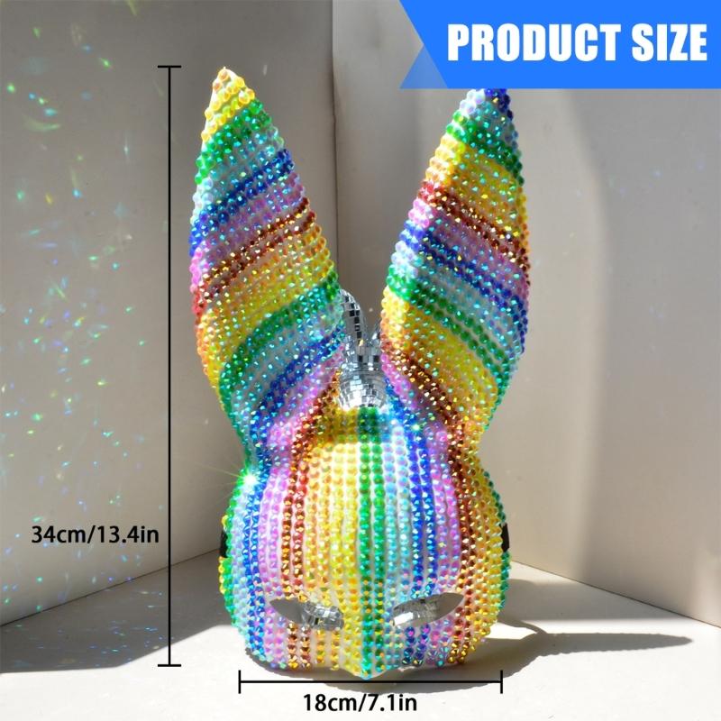 Colorful Rhinestones Masquerade Mask Long Bunnies Ear Mask For Men Women Halloween Masquerade Cosplay