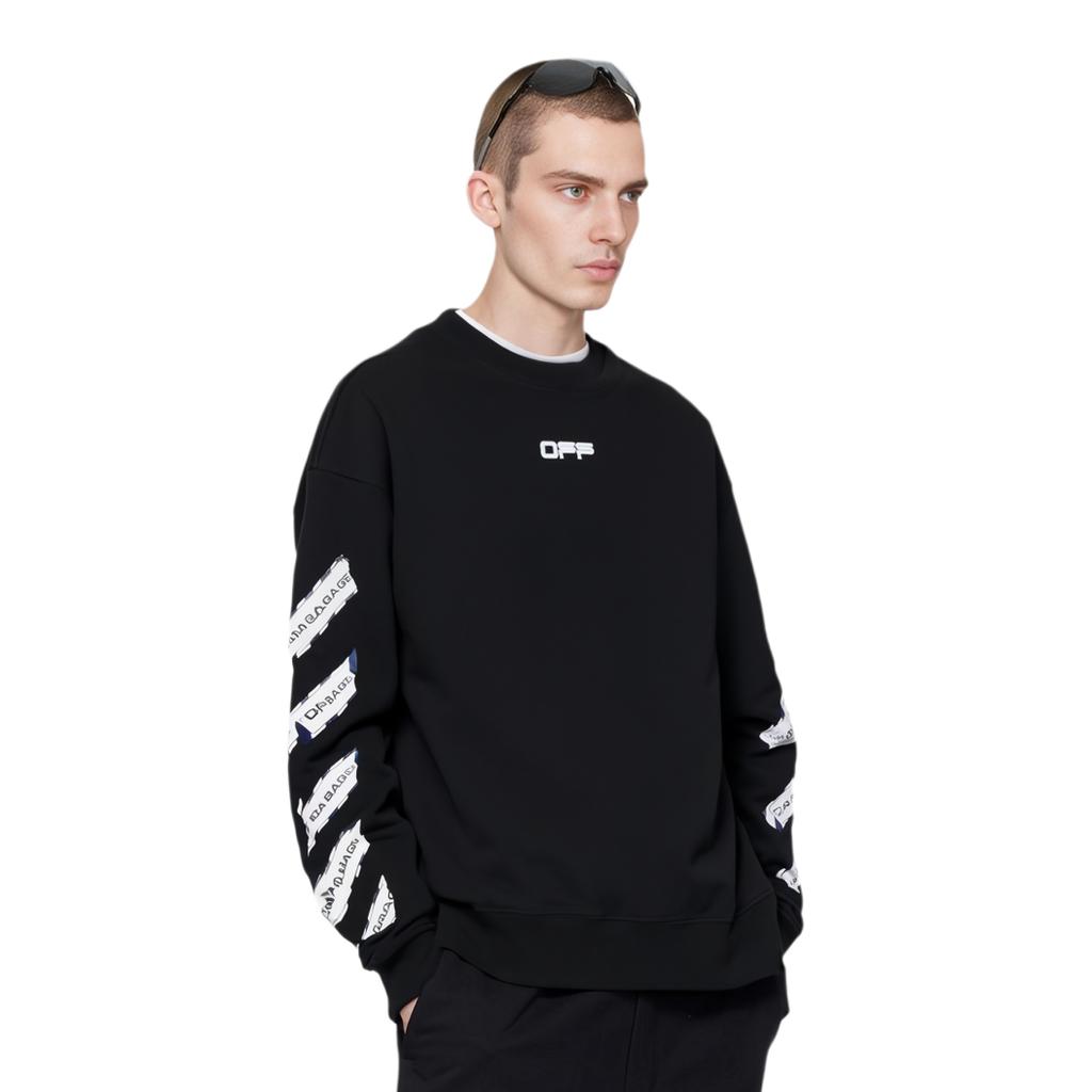 Off-White SS23 Letter Print Pullover Sweatshirt Men Sweatshirt Black OMBA035S20E30003-1088