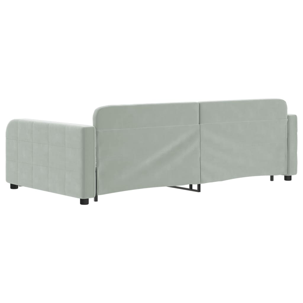 Pull Out Daybed with Drawers Light Grey 100 X 200 Cm Velvet