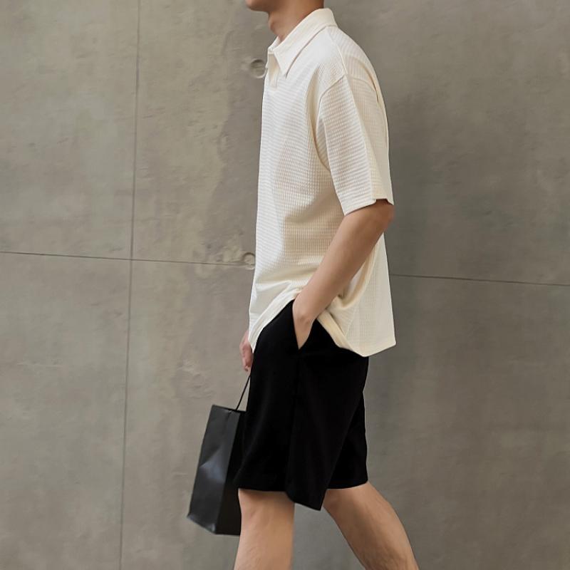 Summer Wear New Short Sleeve Polo Shirt Men's Loose Lapel T-Shirt Texture Korean Version Half Sleeve Drop Casual Top