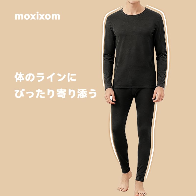 moxixom Warm Innerwear Heat Long Front Solid Men's Set, Leggings, Underwear, Spats, Boost, Pants, Opening, Loungewear, Color, Mqyk009blk-M