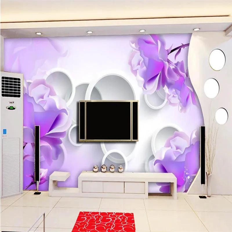 Purple Lotus 3d Wallpaper Circular Background Wall Mural Modern Living Room Bedroom Mural