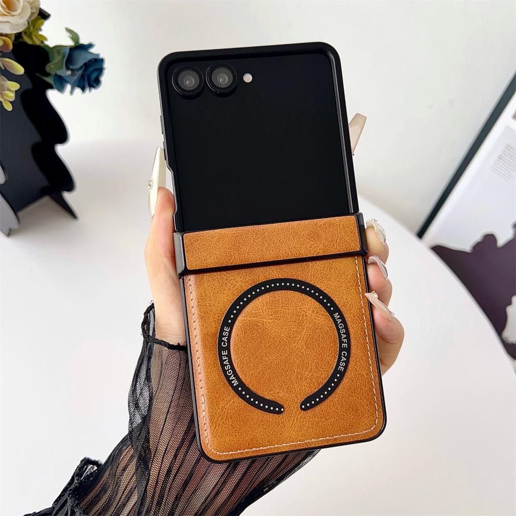 PU Leather Protective Back Cover for Samsung Galaxy Z Flip 7 Phone Case Magnetic Wireless Charging Shell, Z Flip 7 FE 6 5 4